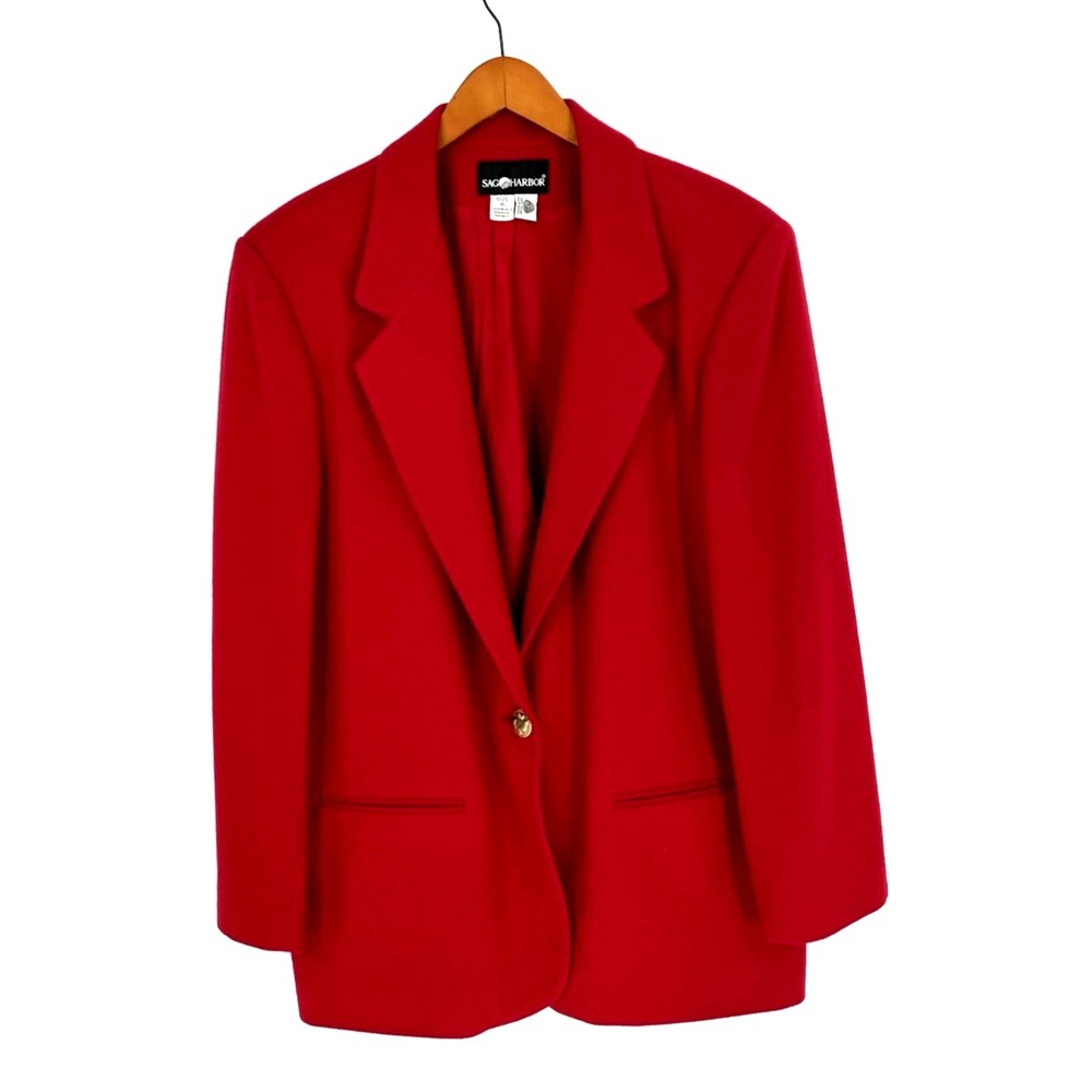 Sag Harbor Women's Size 16 Red‎ Blazer Jacket 100% Pure Wool Christmas